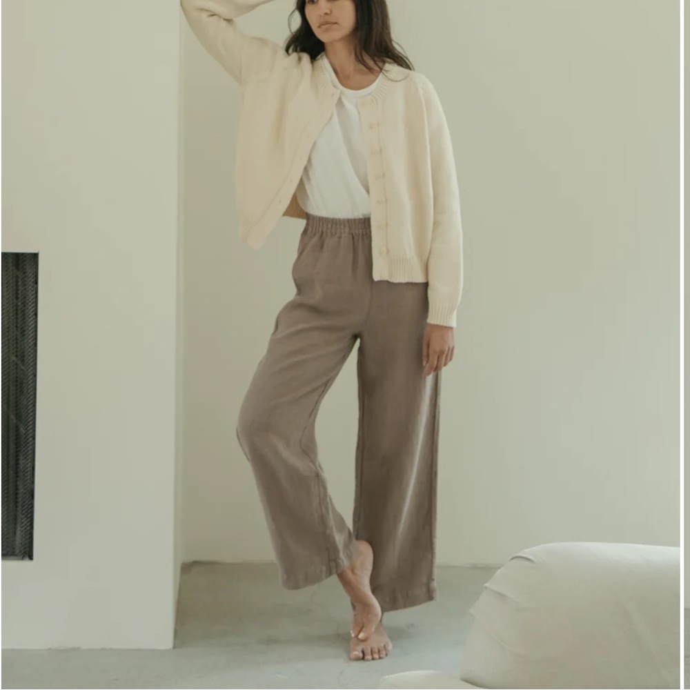 Wide Leg Linen-Blend Pants in Taupe